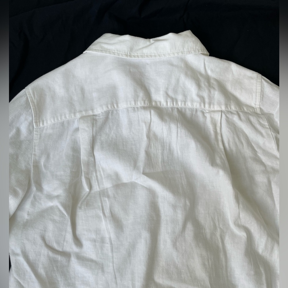 LOFT White Linen Blend Long Sleeve Button Down Shirt Sz S Blouse Classic Coastal - Picture 4 of 6